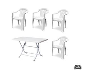 Juego PVC exterior B4 mesa plegable + 4 sillas BLANCO