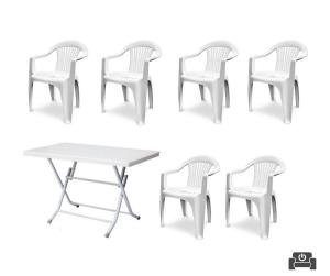 Juego PVC exterior B6 mesa plegable + 6 sillas BLANCO