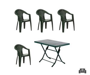 Juego PVC exterior V4 mesa plegable + 4 sillas VERDE