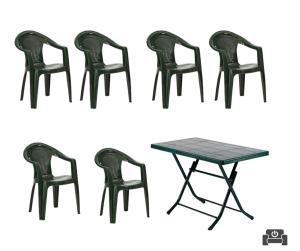 Juego PVC exterior V6 mesa plegable + 6 sillas VERDE